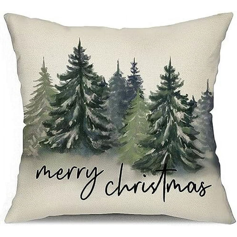Christmas Pillow Covers 12x20 Christmas Decorations Watercolor Blue Green Christmas Tree Rustic Style Nature Forest Print Decorative Throw Pillows Winter Christmas Decor Walmart