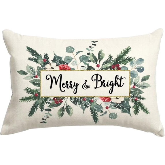 Christmas Pillow Covers 12x20,Eucalyptus Mistletoe Christmas Decorations Pillows Decorative Throw Pillow Cases, Merry Bright Xmas Lumbar Cushion Covers for Winter Home Couch