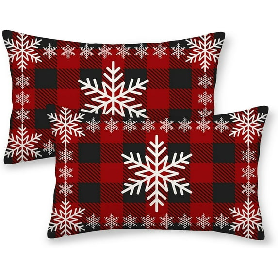 Christmas Pillow Covers 12x20 Inch 2 Pcs Vintage Buffalo Plaid Checked Snowflake Decor Throw Pillows Winter Xmas Holiday Farmhouse Decoration Pillowcase Linen Cushion Cover for Couch Sofa Bed
