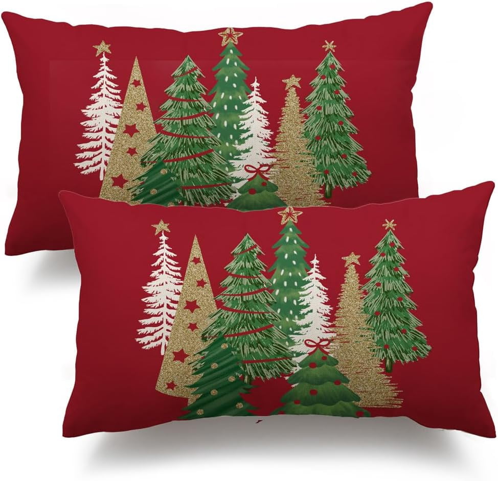 Christmas Pillow Covers 20x20 Inch Set Of 2 Christmas Tree Decorative Red Throw Pillows Winter Christmas Decor For Home Couch Th 50a20