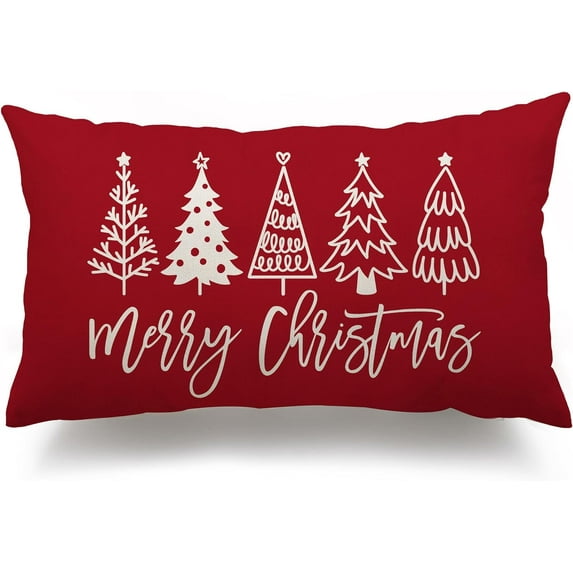 Christmas Pillow Covers 12x20 Inch Christmas Tree Merry Christmas Decorative Red Throw Pillows Winter Christmas Decor for Home Couch 143B