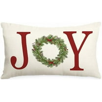 Christmas Pillow Covers 12x20 Inch,Joy Christmas Decorations Pillows Decorative Throw Pillow Cases,Wreath Xmas Lumbar Cushion Covers for Winter Holiday Couch Green(23)