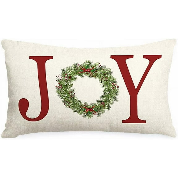 Christmas Pillow Covers 12x20 Inch,Joy Christmas Decorations Pillows Decorative Throw Pillow Cases,Wreath Xmas Lumbar Cushion Covers for Winter Holiday Couch Green(23)