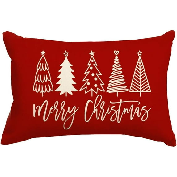 Christmas Pillow Covers 12x20 Inch,Merry Christmas Tree Pillows Decorative Throw Pillows,Xmas Red Cushion Cover Decor for Holiday Couch Sofa Outdoor Lumbar(6)
