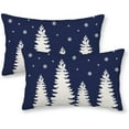 thumbnail image 1 of Christmas Pillow Covers 12x20 Inch Set of 2 Navy Blue Cream Christmas Tree Snowflakes Decor Throw Pillows Winter Xmas Holiday Outdoor Lumbar Cushion Cases for Couch Bed Decorations, 1 of 5