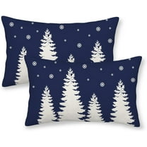 Christmas Pillow Covers 12x20 Inch Set of 2 Navy Blue Cream Christmas Tree Snowflakes Decor Throw Pillows Winter Xmas Holiday Outdoor Lumbar Cushion Cases for Couch Bed Decorations