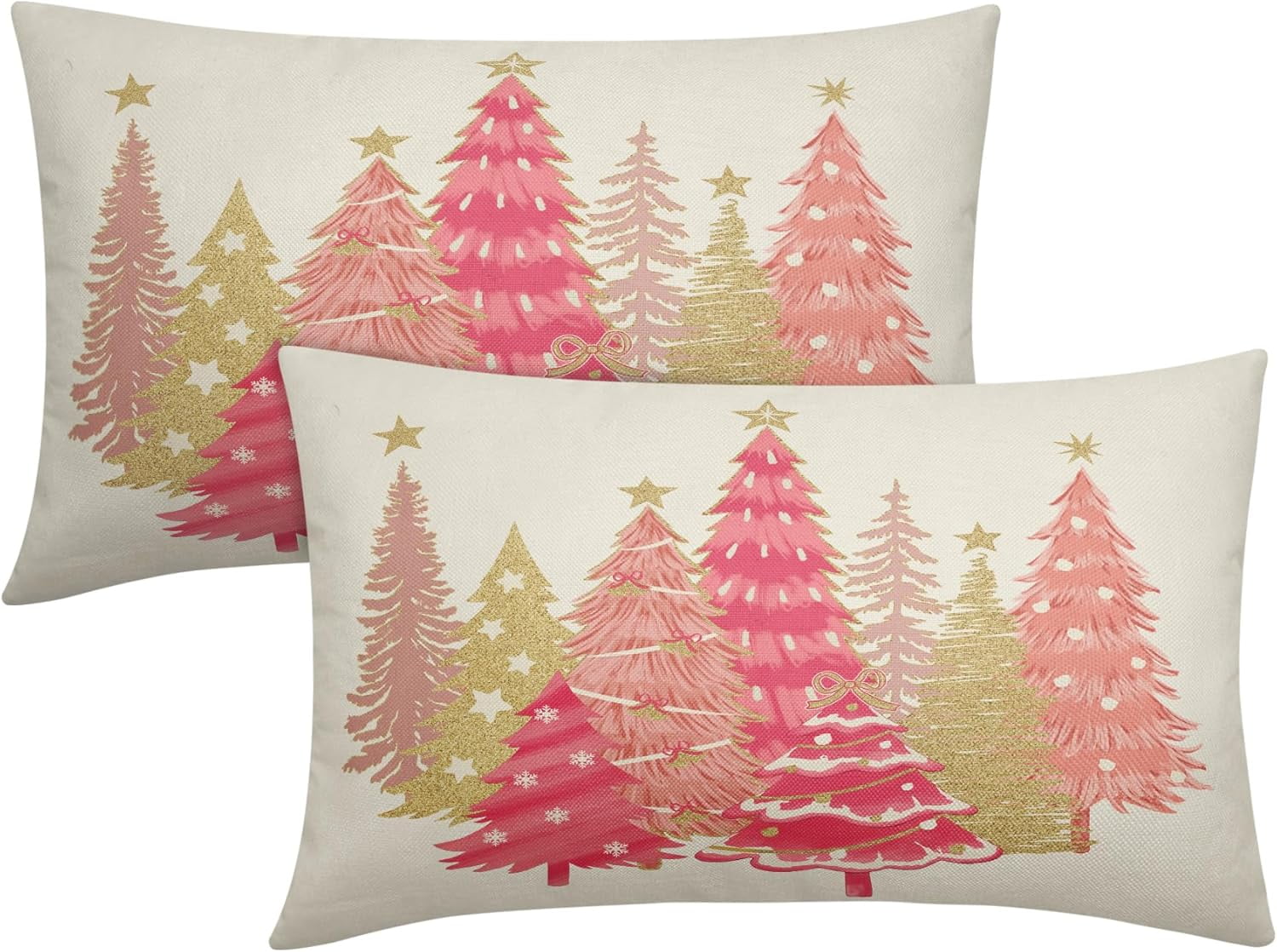Christmas Pillow Covers 12x20 Inch Set of 2 Pink Gold Xmas Tree Print ...