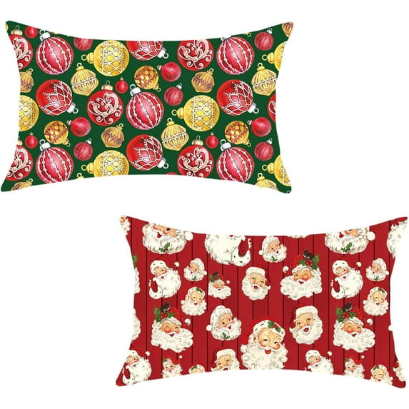 Christmas Pillow Covers 12x20 Inch Set of 2 Red Santa Claus Bells Decorative Pillows Farmhouse Red Green Xmax Winter Seasonal Cushion Cases for Sofa Couch Home Decor