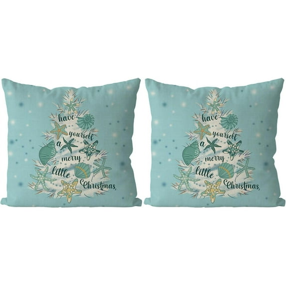 Christmas Pillow Covers 12x20 Inch Shell Starfish Throw Pillow Covers Farmhouse Xmas Winter Blue Pillowcase Home Decor Living Room House Decorative Cushion Case for Sofa Couch
