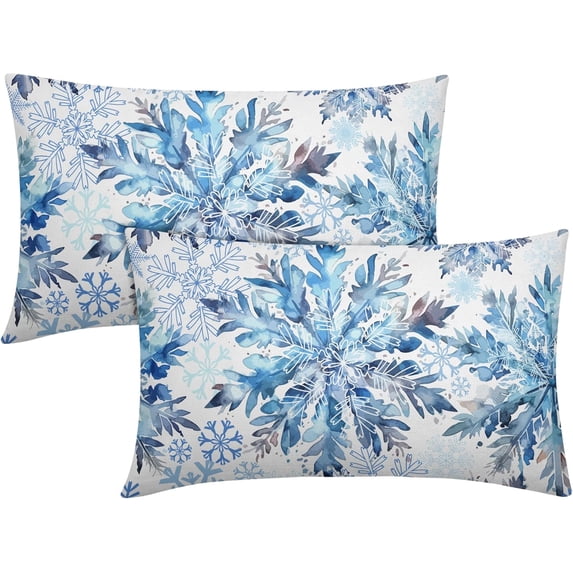 Christmas Pillow Covers 12x20 Set of 2 Decorations Blue White Snowflakes Throw Pillow Covers Decorative Vintage Winter Pillow Case Farmhouse Rustic Pillowcases Cozy Soft for Sofa Bed Chair Home Decor