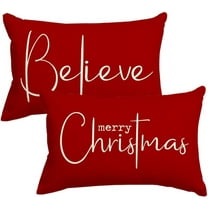 Christmas Pillow Covers 12x20 Set of 2,Merry Christmas Believe Decorations Pillows Decorative Throw Pillow Cases,Red Xmas Lumbar Cushion Covers for Winter Holiday Home Couch