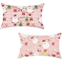 Christmas Pillow Covers 12x20 Set of 2 Pink Santa Claus Throw Pillows Farmhouse Cute Xmax Winter Seasonal Holiday Cushion Cases for Sofa Couch Home Decor