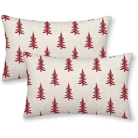 Christmas Pillow Covers 12x20 Set of 2, White Red Chirstmas Tree Decorations Throw Pillow Covers Outdoor Winter Holiday Farmhouse Xmas Cushion Case Linen Square for Home Couch Sofa