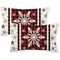 Christmas Pillow Covers 12x20 Set of 2 Winter Red Black Buffalo Plaid Snowflake Pillow Cases Outdoor Christmas Decorations Throw Pillows Linen Xmas Lumbar Cushion Covers for Couch Home Decor