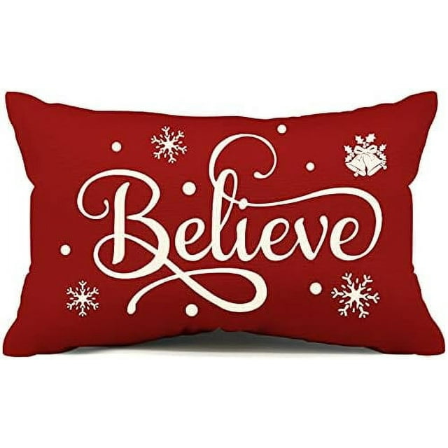 Christmas Pillow Covers 12x20 inch Believe Winter Snowflake Christmas