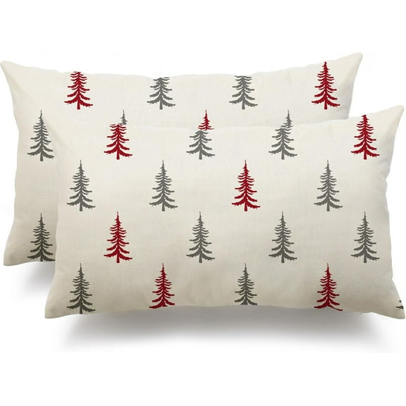 Christmas Pillow Covers 12x20 inch Set of 2 Christmas Tree Decorative White Throw Pillow Covers Winter Famliy Decoration for Home Couch TH-30G12