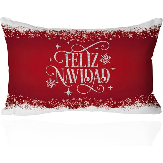 Christmas Pillow Covers 12x20 \u2013 Feliz Navidad Throw Pillow Case with Snowflakes \u2013 Red Holiday Cushion Cover for Couch or Latino Christmas Decor