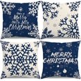 thumbnail image 1 of Christmas Pillow Covers 16x16 Blue Christmas Decorations Snowflake Throw Pillow Covers Merry Christmas Winter Holiday Decor Xmas Cushion Case for Sofa Couch Set of 4, 1 of 6