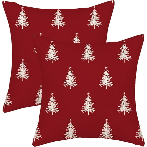Christmas Pillow Covers 16x16 Christmas Tree Red White Decor Throw Pillows Case for Couch Winter Xmas Indoor Outdoor Decorative Cushion Cases for Sofa Bed Decorations Set of 2