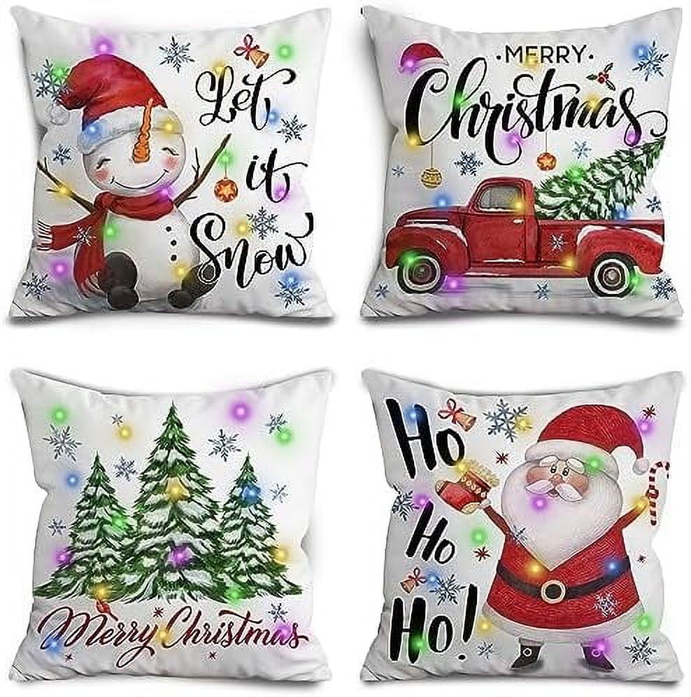 Christmas Pillow Covers 16x16 Christmas Decorations Winter Snowman LED