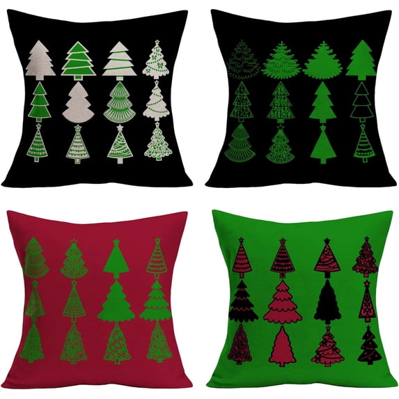 Christmas Pillow Covers 16x16 Inch Christmas Tree Decoration Pillows Farmhouse Pillow Covers Set of 4 Cotton Linen Xmas Trees Pillow Case Indoor Holiday Cushion Cover for Sofa Couch