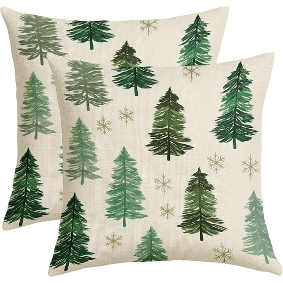 Christmas Pillow Covers 16x16 Inch Green Xmas Pine Tree Snowflake Throw Pillows for Couch Soft Durable Cushion Covers Farmhouse Winter Holiday Pillow Cases for Bed Sofa Decor Set of 2