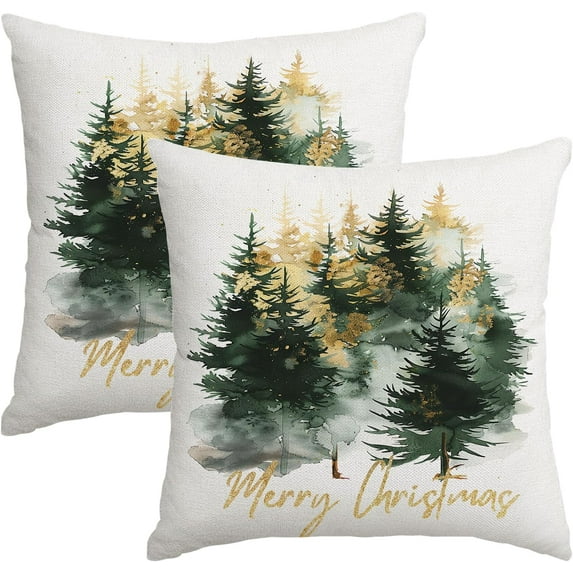 Christmas Pillow Covers 16x16 Inch Set of 2 Black Gold Merry Christmas Xmas Tree Rustic Decorative Throw Pillows Covers Winter Holiday Decor for Couch Sofa