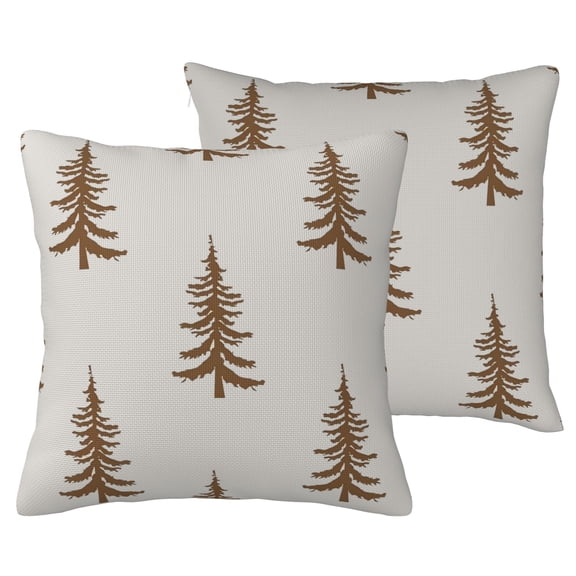 Christmas Pillow Covers 16x16 Inch Set of 2 Cream Brown Christmas Tree Decor Throw Pillows Winter Xmas Holiday Outdoor Cushion Cases for Couch Bed Decorations