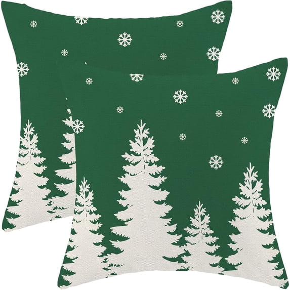 Christmas Pillow Covers 16x16 Inch Set of 2 Sage Green Cream Christmas Tree Snowflakes Decor Throw Pillows Winter Xmas Holiday Outdoor Cushion Cases for Couch Bed Decoration