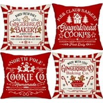 Christmas Pillow Covers 16x16 Inch Set of 4 Gingerbread Bakery Decorative Throw Red Stripe Pillows Covers Merry Christmas Winter Holiday Decor for Couch 155