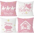 thumbnail image 1 of Christmas Pillow Covers 16x16 Inch Set of 4 Nativity Religious Pillow Case Pink and White Christmas Xmas Winter Home Decor Living Room House Decorative Cushion Case for Sofa Couch, 1 of 6