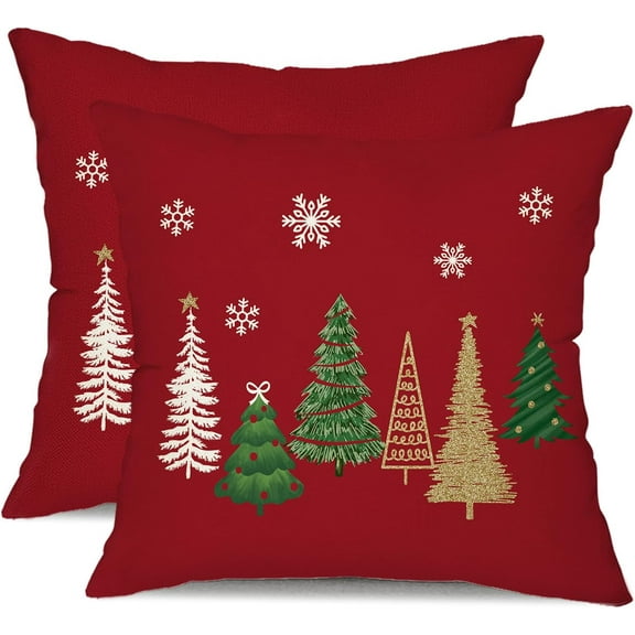 Christmas Pillow Covers 16x16 Inch Set of 2 Tree Decorative Red Throw Pillows Winter Decor for Home Couch TH-50A16