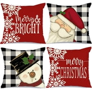 Christmas Pillow Covers 16x16 Set of 4 for Christmas Decorations Buffalo Plaid Snowman Santa Claus Merry Bright Christmas Pillows Winter Holiday Throw Pillows Christmas Farmhouse Decor