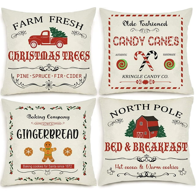 Christmas Pillow Covers 16x16 Set of 4 Farmhouse Merry Christmas Pillow