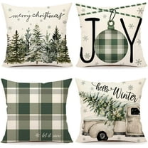 Christmas Pillow Covers 16x16 Set of 4 Farmhouse Xmas Decorations Joy Farm Trees Truck Winter Holiday Decor Throw Cushion Case for Home Couch S24C13-16