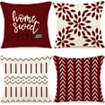 thumbnail image 1 of Christmas Pillow Covers 16x16 Set of 4, Modern Sofa Throw Pillow Cover for Christmas Decor, Decorative Outdoor Linen Fabric Pillow Case for Couch Bed Car, Wine Red, 1 of 6