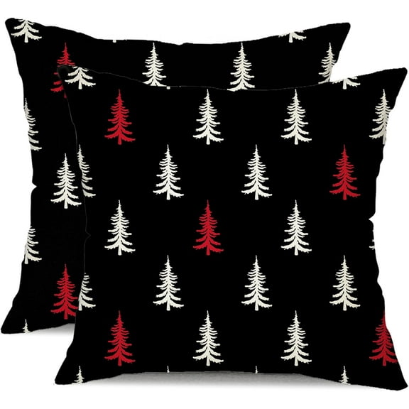 Christmas Pillow Covers 16x16 inch Set of 2 Christmas Tree Decorative Black Throw Pillow Covers Winter Famliy Decoration for Home Couch TH-30H16