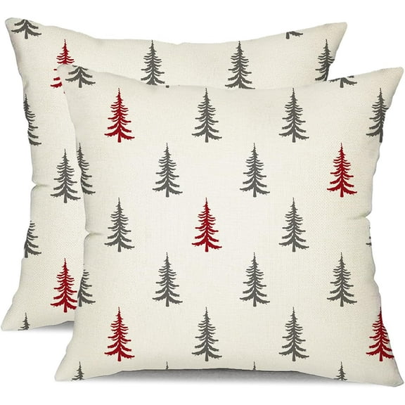 Christmas Pillow Covers 16x16 inch Set of 2 Christmas Tree Decorative White Throw Pillow Covers Winter Famliy Decoration for Home Couch TH-30G16