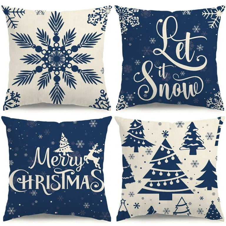 PANDICORN Blue Christmas Pillow Covers 18x18 Set of 2 Snowflake Christ