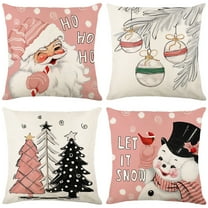 Christmas Pillow Covers 18×18 Set of 4 Santa Snowman Xmas Rustic Winter Holiday Throw Pillows Christmas Decor Cushion Cases for Sofa Couch Home Decor-Pink
