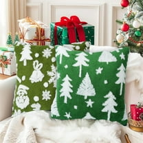 SANMADROLA Christmas Throw Pillow Covers, 18x18 Throw Pillows Soft Plush Cushion Covers, Set of 2 Xmas Tree Pillowcases Holiday Festivals Winter Home Decor Sofa Couch Bed Porch, Green
