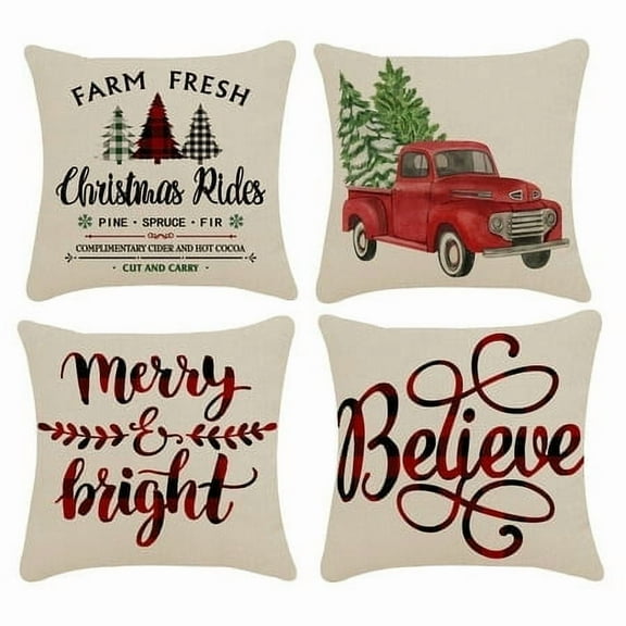 Christmas Pillow Covers 18 x 18 inch Decorations Farmhouse Indoor Christmas Tree DecorativeThrow Pillow Cases (4 Count)