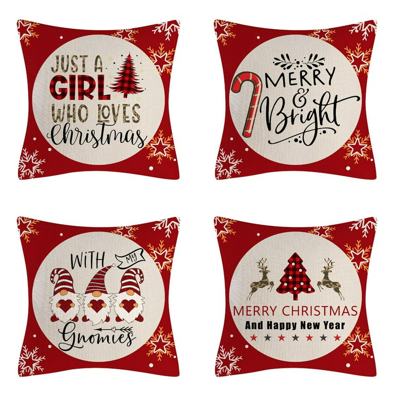 Christmas Pillow Covers 18×18 Set of 4 Christmas Decorations Christmas  Throw Pillow Covers Holiday Rustic Linen Christmas Pillow Case for Sofa  Couch