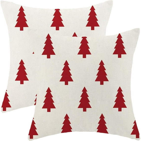 Christmas Pillow Covers 18X18 Inch Pack of 2, White Red Christmas Tree Geometric Decorative Throw Pillow Linen Winter Xmas Pillow Cases Cushion for Bedroom Home Sofa