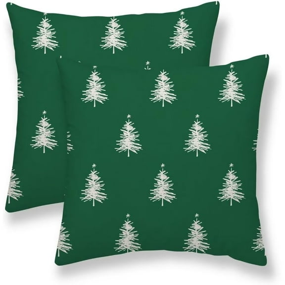 Christmas Pillow Covers 18X18 Inch Set of 2 Green Christmas Trees Decorations Throw Pillow Covers Outdoor Linen Winter Holiday Cushion Cases for Home Sofa Couch Living Room Decor
