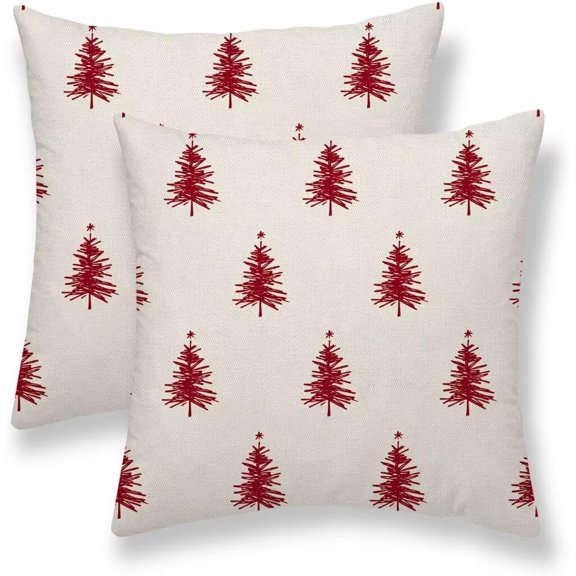 Christmas Pillow Covers 18X18 Inch Set of 2 Red White Christmas Trees Decorations Throw Pillow Covers Outdoor Linen Winter Holiday Cushion Cases for Home Sofa Couch Living Room Decor
