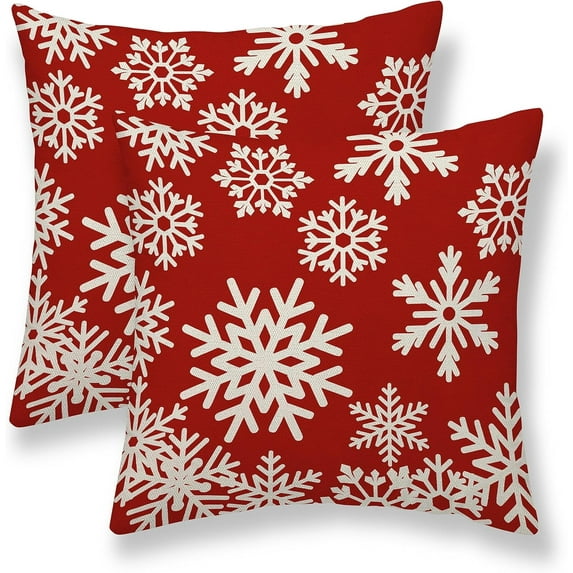 Christmas Pillow Covers 18X18 Inch Set of 2 Snowflake Christmas Decor Pillow Covers Christmas Red Throw Pillows Winter Farmhouse Cushion Cases Linen for Home Decor Sofa Couch Living Room