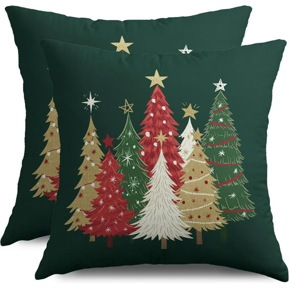 Christmas Pillow Covers 18X18 Set of 2, Red Xmas Tree Winter Decorative Throw Pillowcases Holiday Outdoor Farmhouse Seasonal Cushion Cases Couch Sofa Bed Decor