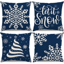 Christmas Pillow Covers 18x18 Blue Christmas Decorations Snowflake Throw Pillow Covers Let it Snow Xmas Tree Winter Holiday Decor Cushion Case for Sofa Couch Set of 4