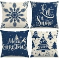 thumbnail image 1 of Christmas Pillow Covers 18x18 Blue Christmas Decorations Snowflake Throw Pillow Covers Xmas Tree Winter Holiday Decor Cushion Case for Sofa Couch Set of 4, 1 of 6